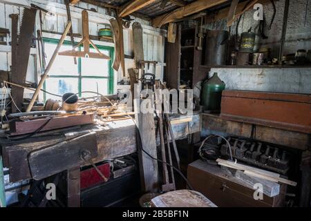 Traditional British Victorian / Edwardian workshop in the Ulster Folk Museum, Northern Ireland. Stock Photo