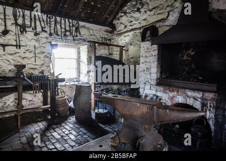 Traditional British Victorian / Edwardian workshop in the Ulster Folk Museum, Northern Ireland. Stock Photo