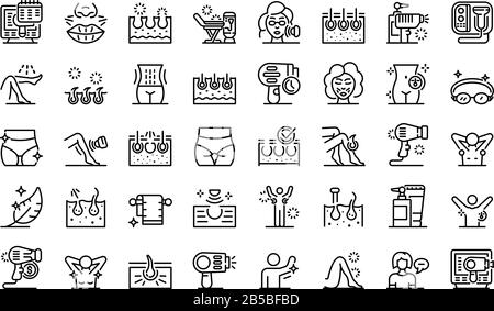 Laser hair removal icons set, outline style Stock Vector