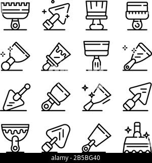 Putty knife icons set, outline style Stock Vector
