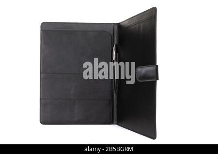 office leather folder for securities on a white background Stock Photo