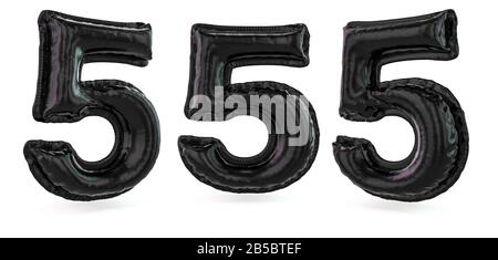 Number 5. Digital sign. Inflatable black balloon on background. 3D rendering Stock Photo