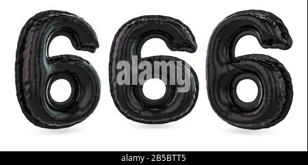 Number 6. Digital sign. Inflatable black balloon on background. 3D rendering Stock Photo