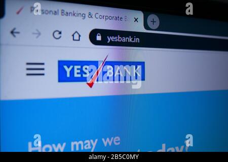 Laptop or Television screen showing the Yes Bank website Stock Photo