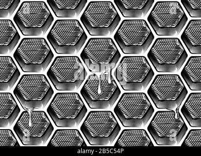 Honeycomb Honey Dripping Seamless Background Stock Vector