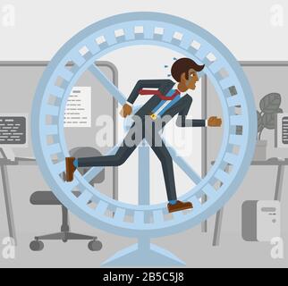 Tired Stressed Business Man Running Hamster Wheel Stock Vector