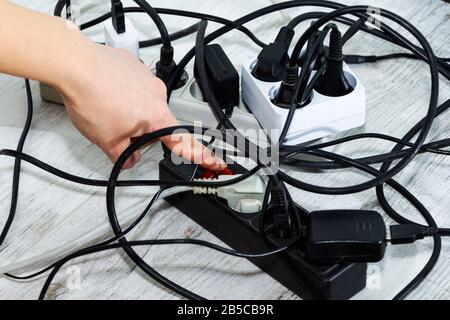 Lots of electrical outlets-enabled devices. Power saving. Stock Photo