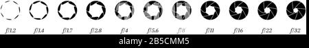 Camera diaphragm values. Different lens aperture values Stock Vector