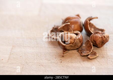 Hazelnuts Cracked Shell Nuts Nutshell UK Vegan Stock Photo