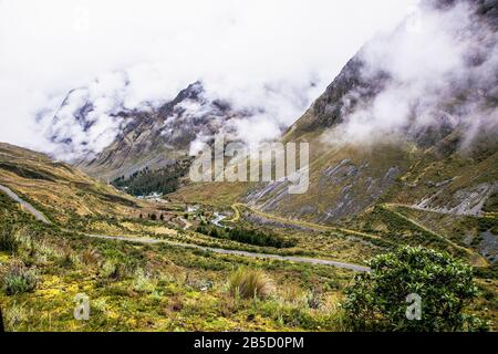 Panoramic view on Death Road , one of The Worlds Most Dangerous Road ,  Bolivia. South America. Stock Photo