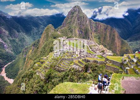 Machu Picchu Pueblo,  Peru - Jan 8, 2019:   Panoramic view on Ancient city of Machu Picchu in Peru. South America. Stock Photo