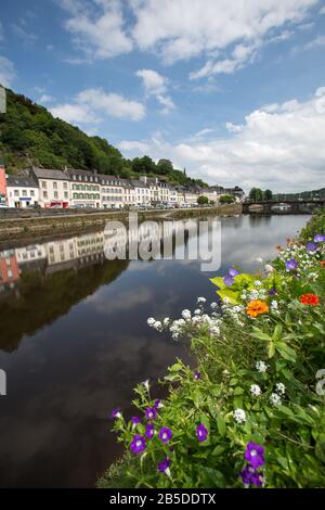 Town of Chateaulin, France. Picturesque summer view of the River Aulne as it flows through the town of Chateaulin. Stock Photo