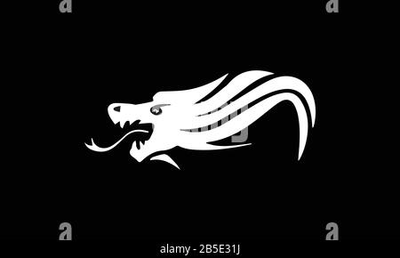 silhouette of a dragon in black and white Stock Vector