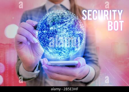 Text sign showing Security Bot. Business photo text software that performs an automated task over the Internet Elements of this image furnished by NAS Stock Photo