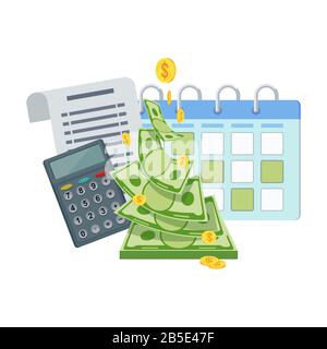 Bill payment calendar. Flat vector cartoon illustration. Stock Vector