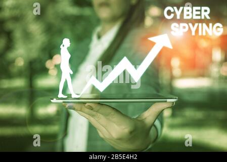 Handwriting text Cyber Spying. Conceptual photo form of cyber attack that steals classified or sensitive data Stock Photo