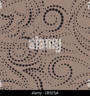 Vector seamless texture of black ovals in the form of a dotted line on a beige background. Texture for printing on fabric or paper Stock Vector