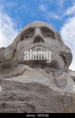 The face of George Washington on Mt. Rushmore in South Dakota. Stock Photo