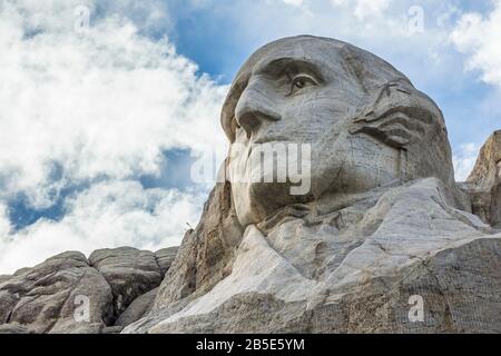 The face of George Washington on Mt. Rushmore in South Dakota. Stock Photo