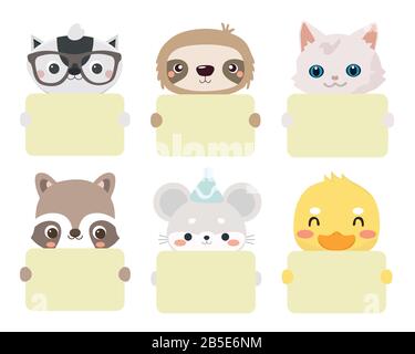 Cute Animals Holding Blank Cards Digital Clip Art for Scrapbook. Stock Vector