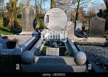 Unusual Football Themed Grave and Stone in Monstarboice Old Abbey in Co. Louth Ireland Stock Photo