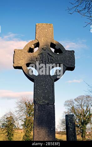 Ancient Celtic High Crosses in the old Monasterboice Abbey, Co. Louth Ireland Stock Photo