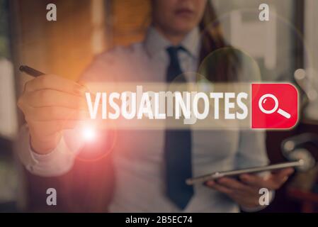 Writing note showing Visual Notes. Business concept for process of ...