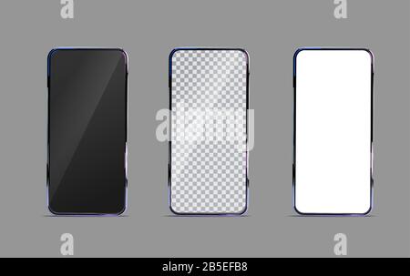3D realistic colorful smartphone mockup. Template for infographics and UI design. Phone frame with blank display isolated templates. Vector cell phone Stock Vector