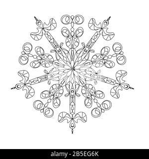 Round five-pointed element for a coloring book. Black and white pattern Stock Photo