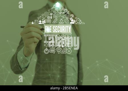 Word writing text File Security. Business photo showcasing Protecting digital data such as those in a database from loss Stock Photo
