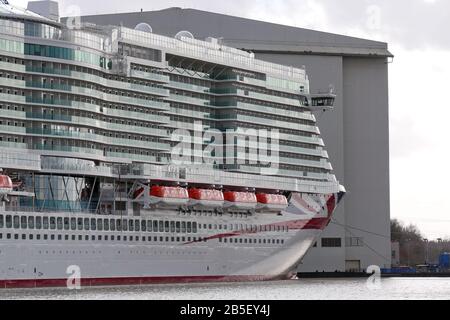 The new cruise ship IONA will be moored in front of the Meyer shipyard in Papenburg on March 1, 2020.