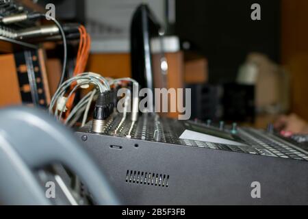 audio mixer in studio for broadcast Stock Photo