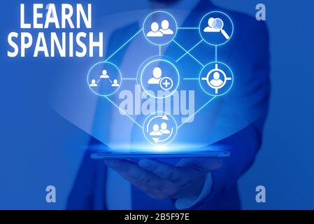 Writing note showing Learn Spanish - Writing Note Showing Learn Spanish Business Concept For Gain Or Acquire Knowledge Of Speaking And Writing Spanish 2b5f97e 