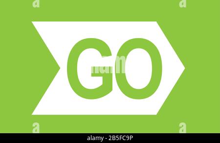 GO white word text written on top of direction arrow pointing right ahead on green background as motivational message logo banner. Vector illustration Stock Vector