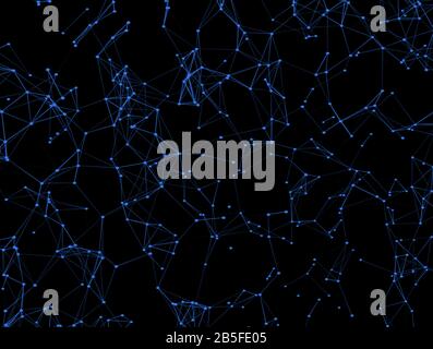 Abstract dark background with blue lines and dots Stock Photo