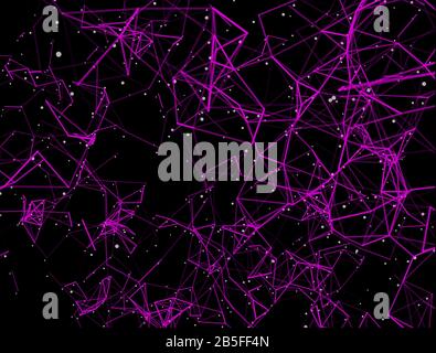 Abstract dark background with blue lines and dots Stock Photo