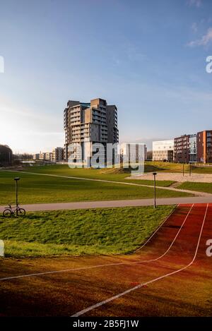 Odense Cortex park area near University of Southern Denmark, construction of infrastructure growing urban city. Stock Photo