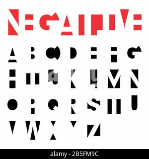 Negative Space Sans Serif Font (Vector Typeface). Uppercase Decorative Typography. Stock Vector