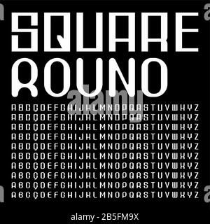Ten Levels Square to Rounded Corner Regular Sans Serif Font (Vector Typeface). Uppercase Typography. Stock Vector