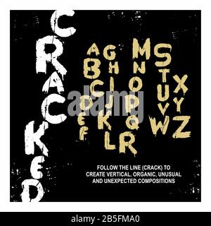 Wood Paint Typeface (Vector Font). Alphabet painted over Cracked Wood in Vertical Composition (Textured Typography). Stock Vector