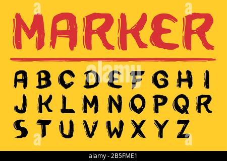 Marker Style Handcrafted Typeface (Vector Font). Handmade, Handdrawn Scratched Typography. Stock Vector