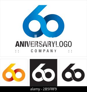 Anniversary (Number 60) Vector Symbol Company Logo. Infinite Symbol (Unlimited) Style Logotype. Number logo icon illustration. Elegant Identity Concep Stock Vector
