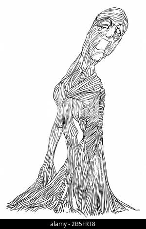 Ink Drawing (Hatch Work) of Contorted Detailed Muscular Body in a Textured Unique Style. Artistic Manual Illustration turned to Vector. Pain, Agony, Stock Vector