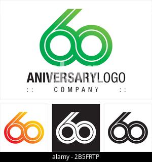 Anniversary (Number 60) Vector Symbol Company Logo. Infinite Symbol (Unlimited) Style Logotype. Number logo icon illustration. Elegant Identity Concep Stock Vector