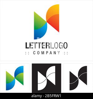 Letter N (Typography) Vector Symbol Company Logo (Logotype). Geometric Multi-colored Style Icon Illustration. Elegant Identity Concept Design Idea. Stock Vector