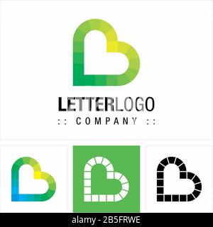 Letter B (Typography) Vector Symbol Company Logo (Logotype). Geometric Puzzle Heart Shape Style Icon Illustration. Elegant Identity Concept Design. Stock Vector