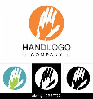 Hands (Earth, Globe, Circle) Vector Symbol Company Logo (Logotype). Handcraft, Union, Social, Icon Illustration. Elegant and Modern Identity Concept Stock Vector