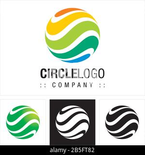 Circle (Sphere, Waves, Stripes) Vector Symbol Company Logo (Logotype). Globe Earth World Technology 3d Layers Style Icon Illustration. Elegant Modern Stock Vector