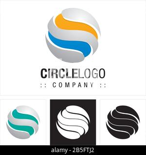Circle (Sphere, Waves, Stripes) Vector Symbol Company Logo (Logotype). Globe Earth World Technology 3d Layers Style Icon Illustration. Elegant Modern Stock Vector