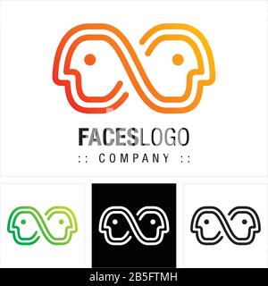 Faces (Profile) Vector Symbol Company Logo (Logotype). People, Person, Head, Infinity Icon Illustration. Elegant and Modern Identity Concept Design. Stock Vector